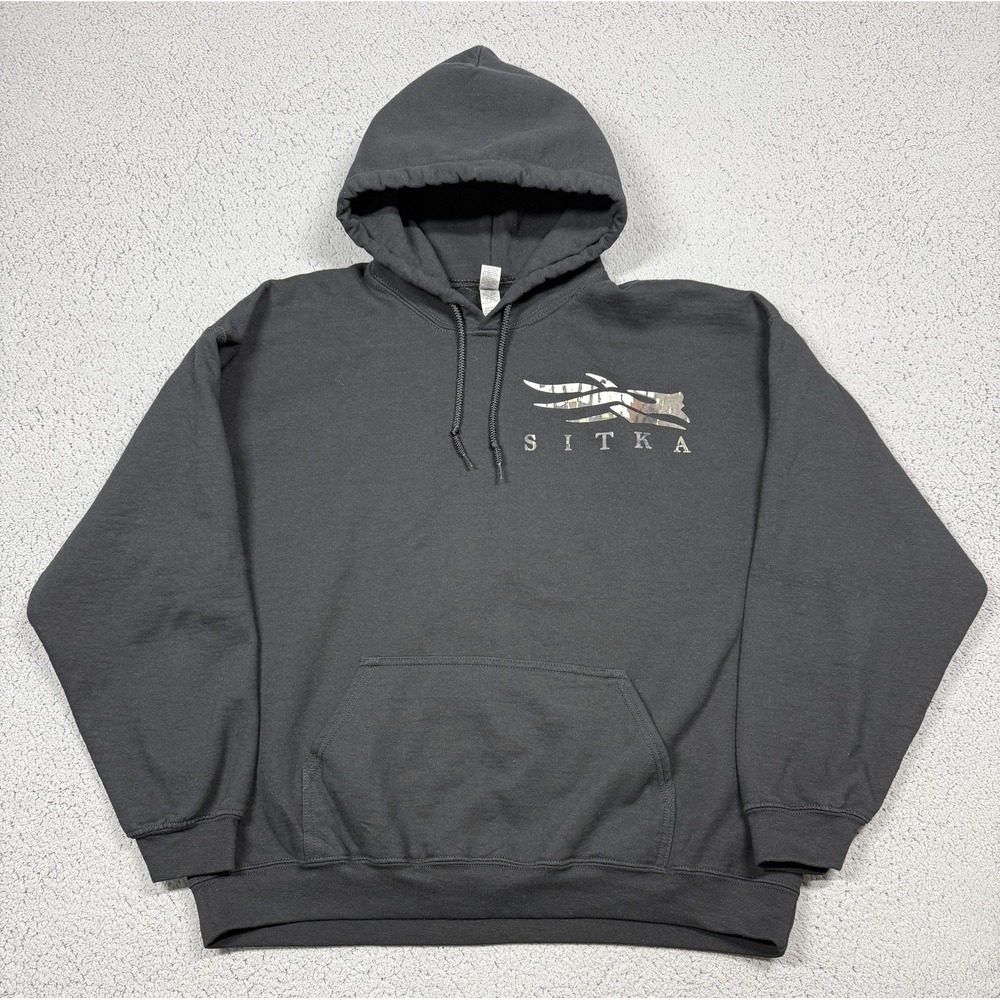 Sitka Gear Hoodie Mens XL Gildan Black Fleece Pullover Kangaroo Pocket Camo